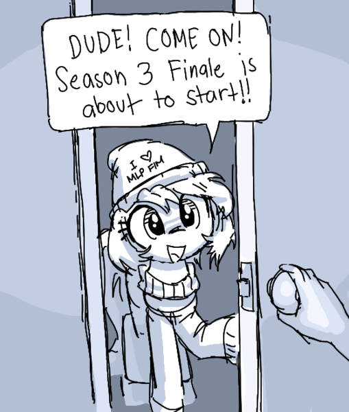 Size: 560x660 | Tagged: safe, artist:plunger, oc, unofficial characters only, earth pony, human, pony, clothes, dialogue, door, female, filly, image, male, moments before disaster, offscreen character, png, speech bubble