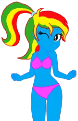 Size: 1280x1971 | Tagged: safe, artist:shieldwingarmorofgod, artist:yaya54320bases, derpibooru import, oc, oc:royal strength, unofficial characters only, equestria girls, g4, belly, belly button, bikini, blue skin, clothes, female, image, midriff, png, ponytail, simple background, solo, swimsuit, transparent background