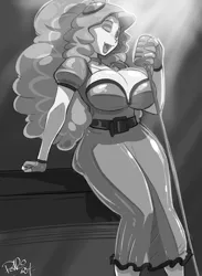 Size: 2816x3840 | Tagged: suggestive, artist:shonuff44, artist:srasomeone, derpibooru import, adagio dazzle, human, fanfic:her way with words, equestria girls, g4, belt, beret, big breasts, breasts, busty adagio dazzle, cleavage, eyes closed, female, hat, huge breasts, humanized, image, jpeg, latex, latex dress, microphone, open mouth, open smile, rainbow rocks 10th anniversary, singing, smiling