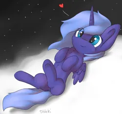 Size: 3000x2800 | Tagged: safe, artist:dbleki, derpibooru import, princess luna, alicorn, pony, g4, chest fluff, cloud, cute, female, filly, filly luna, floating heart, fluffy, foal, happy, heart, image, lying down, on a cloud, on back, png, prone, solo, stars, woona, younger