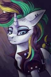 Size: 2000x3000 | Tagged: safe, artist:ognevitsa, derpibooru import, rarity, pony, unicorn, g4, it isn't the mane thing about you, alternate hairstyle, female, horn, image, mare, my little pony, png, punk, raripunk, solo