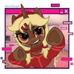 Size: 2048x2048 | Tagged: safe, artist:6hellboy9, derpibooru import, oc, oc:kesha, unofficial characters only, unicorn, clothes, cosplay, costume, freckles, horn, image, miside, mita, png, unicorn oc