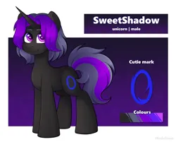 Size: 4076x3272 | Tagged: safe, artist:madelinne, derpibooru import, oc, oc:sweet shadow, unofficial characters only, pony, unicorn, horn, image, looking at you, male, png, reference sheet, solo, stallion