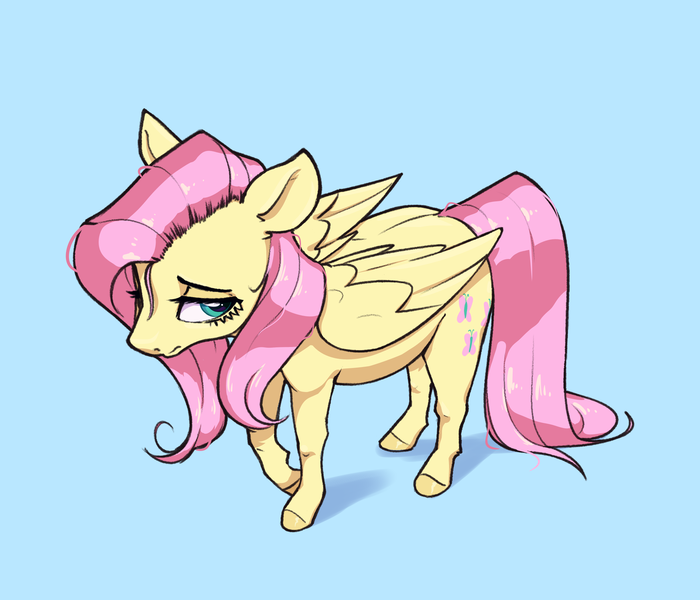 Size: 2100x1800 | Tagged: safe, artist:aquaticvibes, derpibooru import, fluttershy, pegasus, pony, g4, blue background, female, image, light blue background, mare, png, simple background, solo