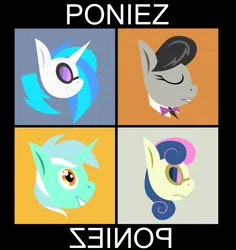 Size: 3000x3173 | Tagged: safe, artist:sollace, derpibooru import, bon bon, lyra heartstrings, octavia melody, sweetie drops, vinyl scratch, earth pony, unicorn, g4, abstract, album cover, album parody, demon days, derpibooru exclusive, gorillaz, horn, image, mirrored, parody, png, text, vector