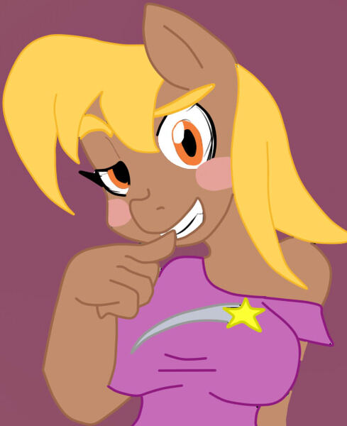 Size: 500x613 | Tagged: safe, artist:sweethd, derpibooru import, oc, oc:honey dip, unofficial characters only, anthro, colored, female, hybrid arms, image, jpeg, purple background, simple background, solo