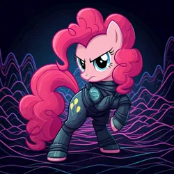 Size: 1024x1024 | Tagged: safe, ai content, generator:google imagen 3.0, machine learning generated, nightcafe ai, pinkie pie, cyberpunk, image, jpeg, music, ninja