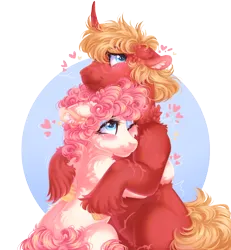 Size: 2400x2600 | Tagged: safe, artist:roselord, derpibooru import, oc, oc:honey bun, oc:steel prism, unofficial characters only, pony, unicorn, cuddling, fluffy, horn, image, love, oc x oc, png, shipping