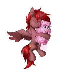 Size: 1512x1844 | Tagged: safe, artist:khvorost162, derpibooru import, oc, oc:fluffle puff, oc:hardy, alicorn, earth pony, pony, :p, eyes closed, female, full body, hug, image, male, mare, png, simple background, smiling, smol, spread wings, stallion, tongue out, white background, wings