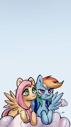 Size: 1120x1989 | Tagged: safe, artist:k_lash147, derpibooru import, fluttershy, rainbow dash, pegasus, pony, g4, cloud, duo, duo female, female, image, jpeg, phone wallpaper, wallpaper