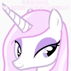 Size: 1000x1000 | Tagged: safe, artist:90sigma, derpibooru import, edit, editor:jaredking779, fleur-de-lis, pony, unicorn, g4, eyeshadow, female, horn, image, jpeg, makeup, mare, simple background, smiling, solo, white background