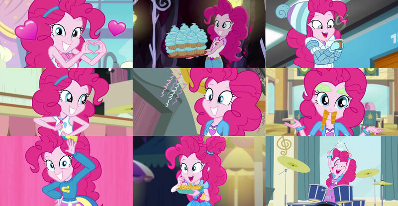 Size: 1280x663 | Tagged: safe, derpibooru import, edit, edited screencap, editor:totaldramaguy95, screencap, pinkie pie, human, equestria girls, g4, the craft of cookies, spoiler:eqg series (season 2), collage, drum kit, drums, female, heart, heart hands, image, jpeg, musical instrument, my little pony equestria girls, my little pony equestria girls: better together, my little pony equestria girls: legend of everfree