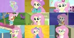 Size: 1280x663 | Tagged: safe, derpibooru import, edit, edited screencap, editor:totaldramaguy95, screencap, fluttershy, human, rabbit, equestria girls, g4, animal, clothes, collage, cute, equestria girls specials, female, hose, image, jpeg, musical instrument, my little pony equestria girls, my little pony equestria girls: dance magic, my little pony equestria girls: holidays unwrapped, one eye closed, ponied up, shyabetes, tambourine, wink, winter outfit