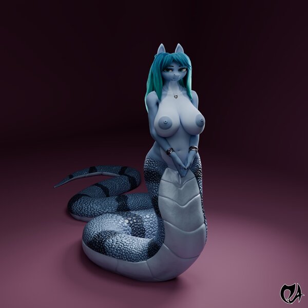 Size: 2048x2048 | Tagged: questionable, artist:deadair, ponerpics import, oc, oc:opal brona, anthro, original species, snake, snake pony, 3d, breasts, female, image, jpeg, nipples, nudity, solo