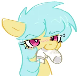 Size: 324x320 | Tagged: safe, artist:muffinz, derpibooru import, oc, oc:sharkbite, unofficial characters only, earth pony, pony, clothes, dirty socks, female, image, lidded eyes, mare, mouth hold, png, simple background, sock, socks, solo, white background