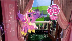 Size: 640x360 | Tagged: safe, derpibooru import, official, princess cadance, alicorn, human, pony, g4, 2012, animated, bride, canterlot, castle, clothes, comb, commercial, concave belly, crown, dress, flying, image, irl, irl human, jewelry, light-up, my little pony logo, photo, regalia, slender, sound, talking toy, tall, target demographic, thin, toy, webm, wedding dress, youtube link