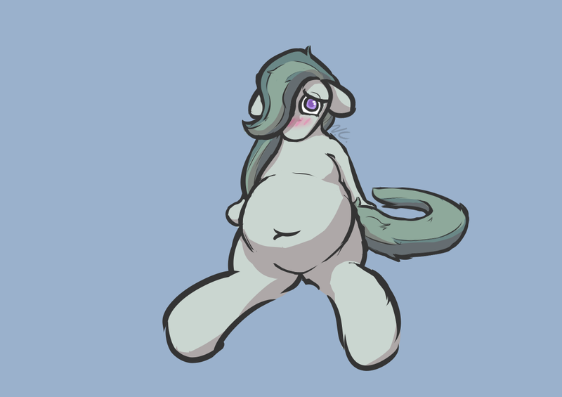 Size: 1101x778 | Tagged: safe, artist:voraciouscutie, derpibooru import, marble pie, earth pony, pony, g4, belly, belly button, big belly, blushing, chubby, doodle, embarrassed, fat, female, fetish, image, looking at you, marble pudge, mare, nervous, png, solo