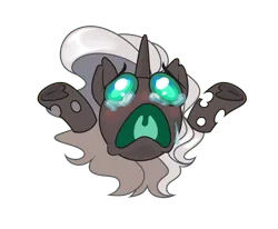 Size: 700x577 | Tagged: artist needed, safe, derpibooru import, oc, oc:kitu elder, unofficial characters only, changeling, changeling queen, bust, changeling oc, crying, ears, emote, emotes, female, gray coat, horn, image, meme, png, portrait, simple background, solo, solo female, teal eyes, transparent background, white mane