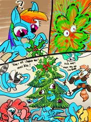 Size: 3000x4000 | Tagged: safe, artist:ja0822ck, derpibooru import, pinkie pie, princess celestia, rainbow dash, spitfire, oc, oc:bandy cyoot, oc:pandy cyoot, g4, christmas, christmas tree, holiday, holly, holly mistaken for mistletoe, image, kissing, png, touhou, tree