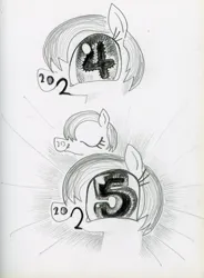 Size: 2937x4000 | Tagged: safe, artist:ja0822ck, derpibooru import, pony, 2024, 2025, blinking, female, happy new year, holiday, image, jpeg, mare, traditional art