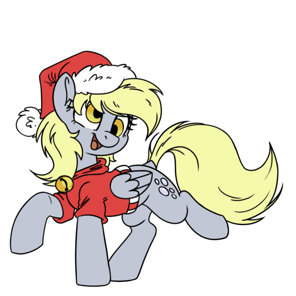 Size: 6000x6000 | Tagged: safe, artist:derpydoodesigns, artist:derpydooreviews, derpibooru import, derpy hooves, pegasus, pony, g4, absurd resolution, bell, cat bell, christmas, clothes, female, hat, holiday, hoodie, image, mare, open mouth, open smile, png, santa hat, simple background, smiling, solo, standing on two hooves, transparent background, turned head