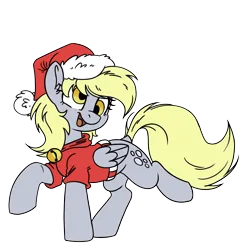 Size: 6000x6000 | Tagged: safe, artist:derpydoodesigns, artist:derpydooreviews, derpibooru import, derpy hooves, pegasus, pony, g4, absurd resolution, bell, cat bell, christmas, clothes, female, hat, holiday, hoodie, image, mare, open mouth, open smile, png, santa hat, simple background, smiling, solo, standing on two hooves, transparent background, turned head