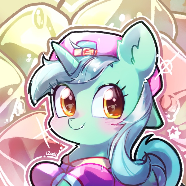 Size: 2048x2048 | Tagged: safe, artist:izuchi, derpibooru import, lyra heartstrings, pony, unicorn, g4, backwards ballcap, baseball cap, cap, clothes, hat, horn, image, jpeg, reverse cap, solo