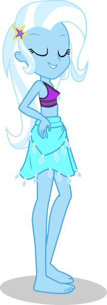 Size: 1346x3839 | Tagged: safe, alternate version, artist:dustinwatsongkx, derpibooru import, trixie, human, equestria girls, g4, accessory swap, barefoot, clothes, clothes swap, eyes closed, feet, female, hat, image, midriff, png, rarity's blue sarong, rarity's purple bikini, sarong, simple background, solo, swimsuit, swimsuit swap, transparent background, vector