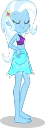 Size: 1346x3839 | Tagged: safe, alternate version, artist:dustinwatsongkx, derpibooru import, trixie, human, equestria girls, g4, accessory swap, barefoot, clothes, clothes swap, eyes closed, feet, female, hat, image, midriff, png, rarity's blue sarong, rarity's purple bikini, sarong, simple background, solo, swimsuit, swimsuit swap, transparent background, vector