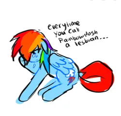 Size: 1160x1114 | Tagged: safe, artist:poniesinmyhead, derpibooru import, rainbow dash, pegasus, pony, g4, blue coat, crying, image, jpeg, multicolored hair, rainbow hair, simple background, solo, white background