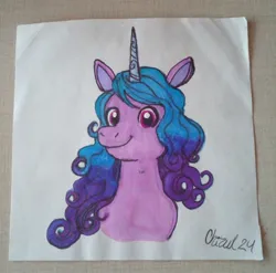 Size: 2048x2021 | Tagged: safe, artist:chihuahuea1, derpibooru import, izzy moonbow, unicorn, g5, bust, horn, image, jpeg, solo, traditional art