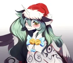 Size: 3733x3206 | Tagged: safe, artist:krissstudios, derpibooru import, ponerpics import, oc, unofficial characters only, alicorn, pony, blushing, christmas, colored wings, female, hat, holiday, image, mare, png, santa hat, solo, two toned wings, wings