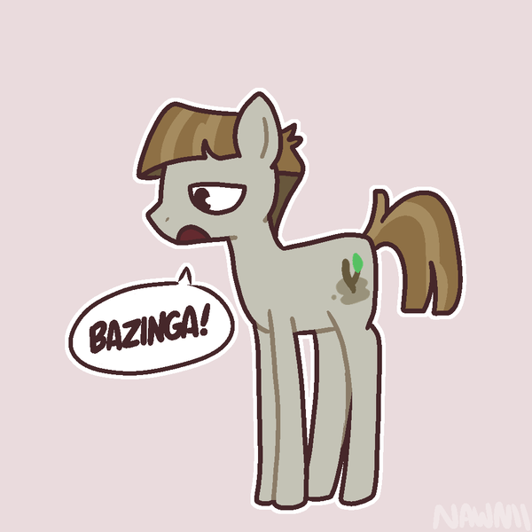 Size: 1000x1000 | Tagged: safe, artist:nawnii, derpibooru import, mudbriar, pony, g4, bazinga, image, png, sheldon cooper, simple background, solo