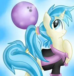 Size: 1904x1944 | Tagged: safe, artist:pikashoe90, derpibooru import, allie way, pony, unicorn, g4, 2012, bowling, bowling ball, female, horn, image, jpeg, old art, ponytail, solo