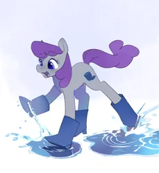 Size: 1534x1676 | Tagged: safe, artist:aztrial, derpibooru import, earth pony, pony, background pony, boots, clothes, cute, image, png, puddle, shoes, solo, water, wellington boots