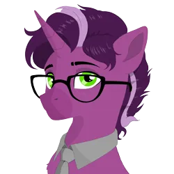 Size: 3000x3000 | Tagged: safe, artist:lfø, derpibooru import, oc, oc:amethyst volt, pony, unicorn, chest fluff, clothes, commission, glasses, green eyes, horn, image, male, necktie, png, purple fur, purple mane, stallion