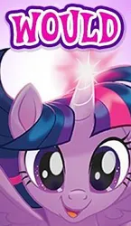 Size: 214x369 | Tagged: safe, derpibooru import, twilight sparkle, twilight sparkle (alicorn), alicorn, pony, g4, cropped, english, gameloft, horn, image, meme, png, smiling, solo, text, wow! glimmer