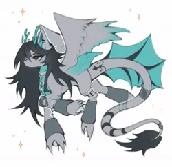 Size: 1079x1046 | Tagged: safe, artist:reminati_27, derpibooru import, oc, unofficial characters only, dracony, dragon, hybrid, pony, commission, female, flying, horns, image, jewelry, jpeg, leonine tail, mare, necklace, ring, simple background, solo, spread wings, tail, tail ring, unshorn fetlocks, white background, wings