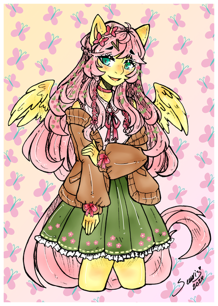 Size: 2500x3507 | Tagged: safe, artist:seuris1, derpibooru import, fluttershy, anthro, human, equestria girls, g4, element of generosity, element of honesty, element of kindness, element of laughter, element of loyalty, element of magic, elements of harmony, humanized, image, png, solo