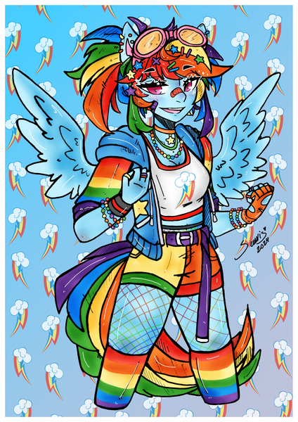 Size: 2500x3540 | Tagged: safe, artist:seuris1, derpibooru import, rainbow dash, anthro, human, equestria girls, g4, element of generosity, element of honesty, element of kindness, element of laughter, element of loyalty, element of magic, elements of harmony, humanized, image, png, solo