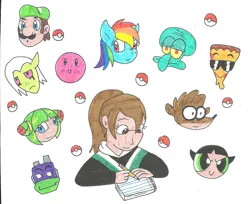 Size: 827x675 | Tagged: safe, artist:cmara, derpibooru import, rainbow dash, human, pegasus, g4, banner, buttercup (powerpuff girls), deviantart, donatello, female, image, jpeg, kirby, kirby (series), luigi, male, pizza steve, poké ball, pokémon, regular show, rigby (regular show), rise of the teenage mutant ninja turtles, spongebob squarepants, squidward tentacles, super mario, the powerpuff girls