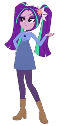 Size: 294x579 | Tagged: safe, artist:selenaede, artist:user15432, derpibooru import, aria blaze, human, equestria girls, g4, base used, blue dress, blueberry muffin (strawberry shortcake), boots, clothes, crossover, diana kaarina, dress, flower, flower in hair, hand on hip, image, leggings, png, shoes, simple background, smiling, solo, strawberry shortcake, strawberry shortcake berry in the big city, transparent background, voice actor joke