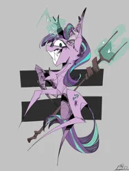 Size: 1600x2133 | Tagged: safe, artist:avravous, derpibooru import, starlight glimmer, pony, unicorn, g4, chest fluff, ear fluff, ear tufts, equal cutie mark, female, horn, image, magic, mare, png, s5 starlight, sharp teeth, solo, staff, staff of sameness, teeth, telekinesis