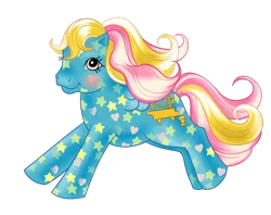 Size: 1280x1013 | Tagged: safe, alternate version, artist:splooto, derpibooru import, starglow, pegasus, pony, g1, blushing, female, glow 'n show ponies, image, mare, png, simple background, smiling, solo, tail, transparent background, wings