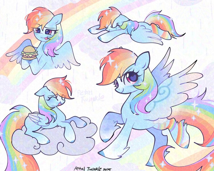 Size: 2048x1638 | Tagged: safe, artist:petaltwinkle, derpibooru import, rainbow dash, pegasus, pony, g4, :p, burger, coat markings, colored, eyebrows, eyebrows visible through hair, female, folded wings, food, image, imminent consumption, jpeg, licking, licking lips, long tail, mare, socks (coat marking), solo, spread wings, tail, tongue out, wings