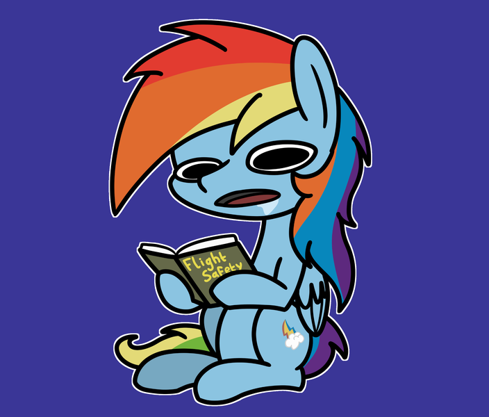 Size: 2047x1744 | Tagged: safe, artist:ewoudcponies, derpibooru import, rainbow dash, pegasus, pony, g4, blank stare, blue background, book, drool, female, hoof hold, image, mare, open mouth, outline, png, simple background, sitting, solo, white outline