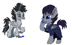 Size: 1229x772 | Tagged: safe, derpibooru import, oc, oc:grae ironwing, oc:word bearer, bat pony, gryphon, arrist:visserex52, blue paint, image, png, slingshot