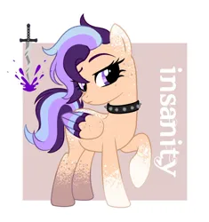 Size: 1294x1377 | Tagged: safe, artist:momoalistair, derpibooru import, oc, oc:insanity, unofficial characters only, pegasus, pony, choker, colored wings, colored wingtips, female, image, jpeg, mare, reference sheet, solo, spiked choker, wings