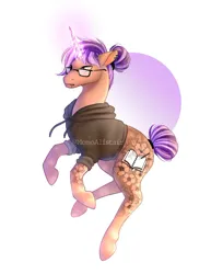 Size: 1098x1425 | Tagged: safe, artist:momoalistair, derpibooru import, oc, oc:boysen winter, oc:boysen writer, unofficial characters only, pony, unicorn, abstract background, clothes, ear piercing, earring, glasses, hoodie, horn, image, jewelry, jpeg, lip piercing, male, piercing, snake bites, solo, stallion