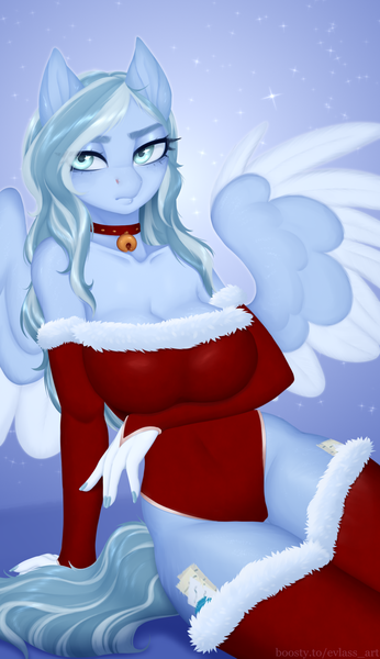 Size: 1154x2000 | Tagged: safe, artist:evlass, derpibooru import, oc, oc:mour anniette, unofficial characters only, anthro, pegasus, breasts, choker, cleavage, clothes, commission, female, image, leotard, png, solo, wings, ych result